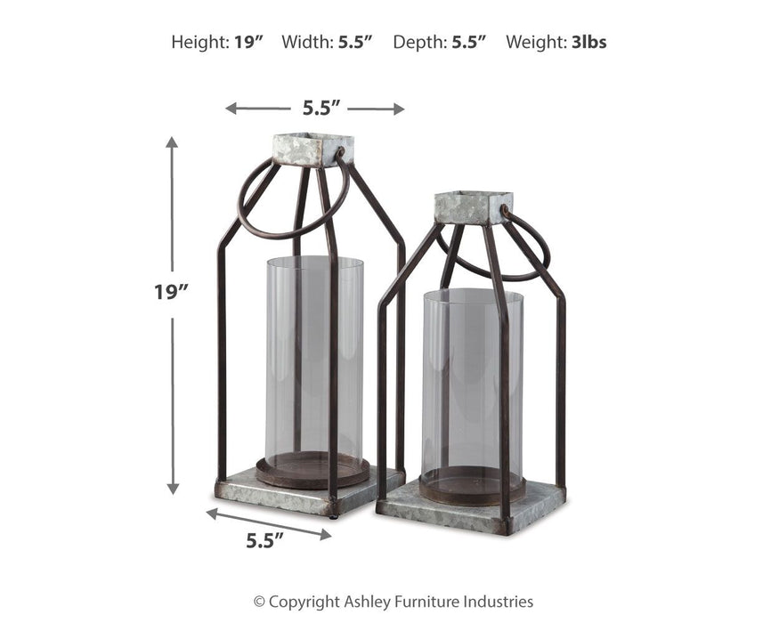 Diedrick - Lantern Set (Set of 2) - Gray / Black