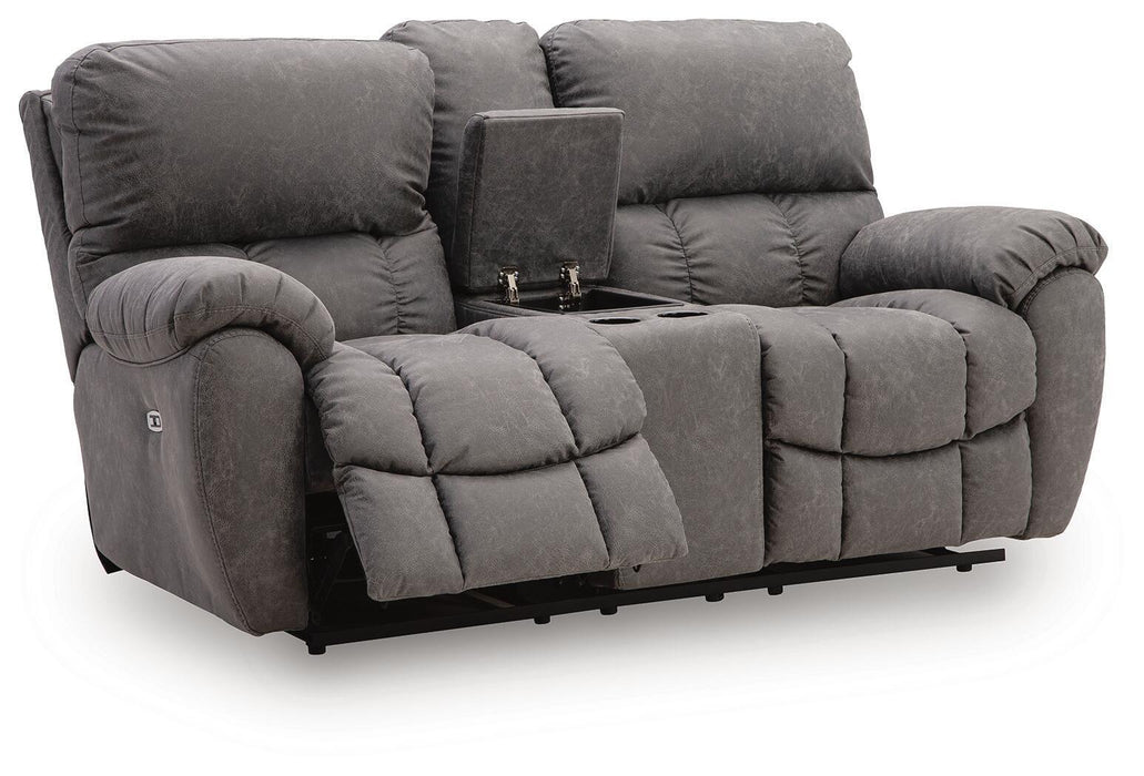 Bakerstein - Power Reclining Loveseat/Console/Adjustable Headrest - Galaxy